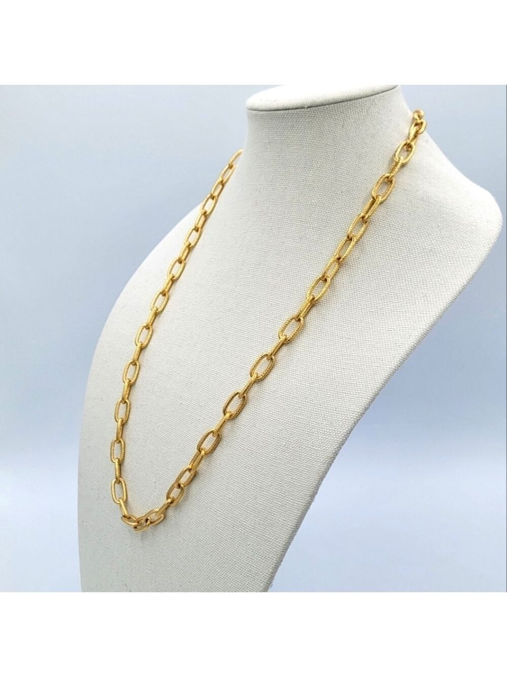Goldtone Chain Necklace Large Textured Links #1745